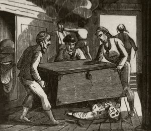 'Gordon og hans ledsagere presser den franske kapteinen i hjel med et stort bryst', ca. 1836 av Unknown artist