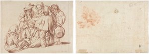 Gruppe på seks barn (recto); Skisse av en landsby (verso) av Unknown artist