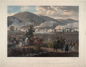 Napoleonskrigene: slaget ved Kulm (nå Chlumec) i Böhmen (Tsjekkia) 30.08.1813 - Russisk livgarderegiment i slaget ved Kulm 29. august 1813 - Anonym - ca 1813 - Fargelitografi - 59x75,6 - Privat samling av Unknown artist
