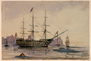 HMS Victory Portsmouth havn, 24. oktober 1858 av Unknown artist