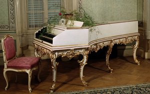 Cembalo til den østerrikske komponisten Wolfgang Amadeus Mozart (1756-1791) (cembalo til den østerrikske komponisten Mozart) Praha fra 1700-tallet, Mozarts museum av Unknown artist