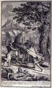 Hector, som vender tilbake til leiren, går inn i en enestående kamp med Ajax, etter å ha utfordret den tapreste av grekerne. De blir avbrutt av to herauter som skiller dem. Illustrasjon av bok VII av Iliaden av Homere, fransk utgave av Unknown artist