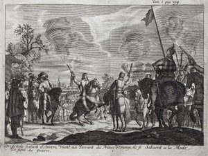 Henri, greve av Brederode (Hendrik Graaf van Brederode) (1531-1568), forlater Antwerpen (Nederland, Nederland), kommer til fronten til William I av Orange-Nassau (Orange Nassau), prins av Orange (eller Guillaume den taciturne) av Unknown artist