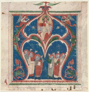 Historikert initial (A) Utskåret fra et antifonarium: Kristus i majestet med profeter av Unknown artist