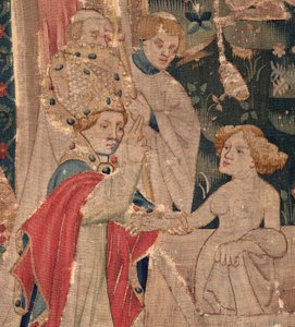 Historien om Saint Piat og Saint Eleuthère, scene 12: Oppstandelsen til tribunens datter Detalj. av Unknown artist