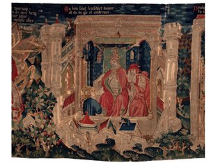 Historien til Saint Piat og Saint Eleuthère, scene 9 Saint-Éleuthère er bekreftet som biskopen av Tournai (Au boin saint l