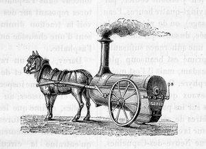 Hest som trekker en dampmaskin - i "" The Wonders of Industry"" av Figuier av Unknown artist