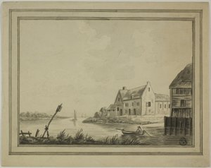 Hus ved elven eller kanalen av Unknown artist