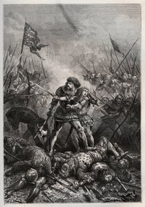 Hundreårskrig: Kongen av Frankrike John II den gode og hans sønn Filip II av Burgund (1342-1404), kjent som «Philippe le Hardi», kjempet mot engelskmennene i slaget ved Poitiers 19.09.1356) (Kong av Frankrike Johannes II av Frankrike (1319-1364) og sønnen  av Unknown artist