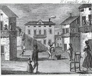 Il Campiello Act I - Carlo Goldoni (1707-1793) - Gravering av 1700-tallet av Unknown artist