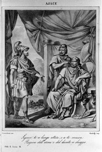 Illustrasjon for scene 9 av akt II av "" Ajax"" (Aiace) av den italienske poeten og dramatikeren Ugo Foscolo (1778-1827) 1800-tallet av Unknown artist