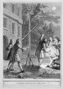 Illustrasjon av fabelen "Et dyr i månen" av Jean de la Fontaine av Unknown artist