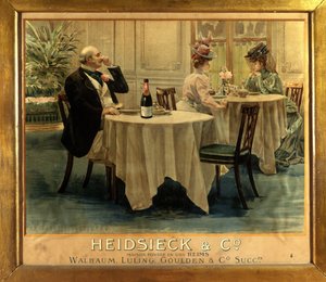 I en restaurant - Reklameplakat for Champagne Heidsieck, sent på 1800-tallet av Unknown artist