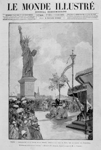 Innvielse av Frihetsgudinnen i reduksjon (replika), tilbudt til byen Paris av USA - i "" The Illustrous World"" av 13.07.1889 av Unknown artist