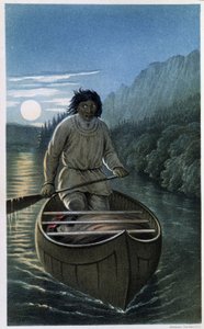 Indisk kanopadling på en fullmånenatt - i "Exploration of the Labrador Peninsula", av Hind av Unknown artist