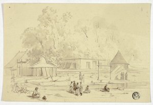 Indisk landsby ved siden av bekken av Unknown artist