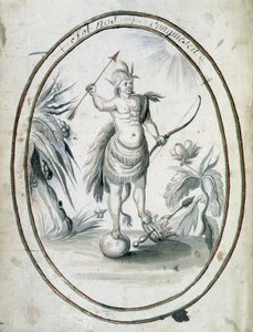 Indianer fra Canada med piler og bue - frontsiden av manuskriptet "" Dialog eller intervju av en franskmann med en villmann" av Unknown artist