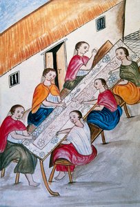 Indiske arbeidere som syr, fra boken "Trujillo del Peru" eller "Códice Martínez Compañón", av Baltazar Martinez Compañón y Bujanda, biskop av Trujillo (1782-1785) av Unknown artist