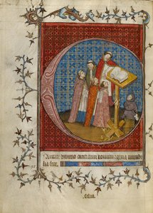 Initial C: Prester synger fra en korbok av Unknown artist