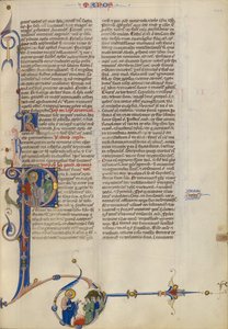 Initial P: Paulus gir en bokrull til en mann av Unknown artist