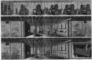 Installasjon av kjeler og dampdynamoer ved Central Electricite Distribution Station (Edison System) i New York i 1884. av Unknown artist