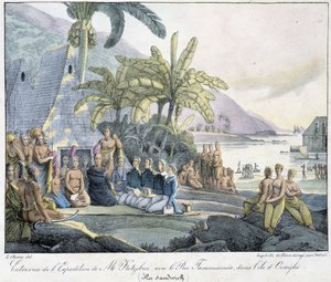 Intervju av Mr. Kotzebuës ekspedisjon med kong Tammeamea på Ovayhi Island. (Sandwichøyene) av Unknown artist