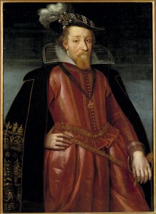 James Stuart, James VI, konge av Skottland og James I, konge av England og Irland - Portrett av kong James I av England (1566-1625), Anonym . Olje på tre. Størrelse: 115x86cm. Nationalmuseum Stockholm av Unknown artist