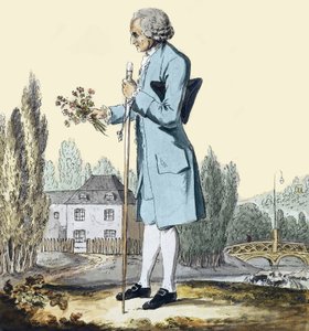 Jean-Jacques Rousseau (1712-78) Samler urter i Ermenonville, juni 1778 - Representasjon av filosofen Jean Jacques Rousseau (1712-1778) som plukket blomster i Ermenonville. av Unknown artist