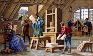 Johannes Gensfleisch Gutenberg (1400-1468), oppfinner av trykkpressen (1438). kromolitografi fra 1800-tallet. av Unknown artist