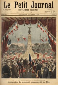 Reisen til republikkens president, Felix Faure (1841-1899), for innvielsen av monumentet til minne om greven av Nices tilknytning til Frankrike. Gravering i “” Le petit journal””/1896. Selvas samling. av Unknown artist