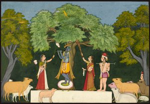 Krishna underholder sine ledsagere av Unknown artist
