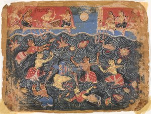 Krishna sporter med gopiene i Jumna-elven, fra en Bhagavata Purana av Unknown artist