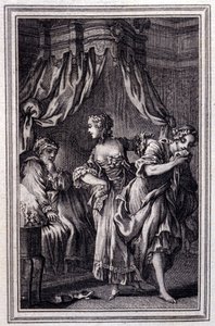 La Chageure des trois commerces- i ""Fortellinger og noveller på vers"" av Jean La Fontaine. 1762. av Unknown artist