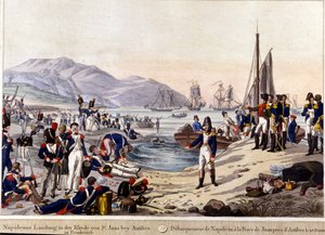 Landgang av Napoleon I i Antibes i 1815. Gravering fra 1800-tallet. av Unknown artist