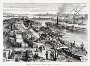 Landing av varer på en brygge i Suez-kanalen av Unknown artist
