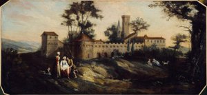 Landskap med befestet borg. Mellom 1701 og 1800 (oljemaleri) av Unknown artist