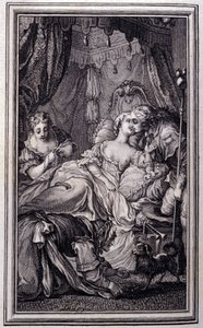 Den lille hunden som skyter penger og steiner- i "Fortellinger og noveller på vers" av Jean La Fontaine. 1762. av Unknown artist