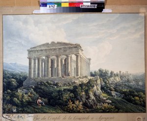 Concordia-tempelet i Agrigento (Sicilia, Italia) (Concordia-tempelet i Agrigento). Anonymt maleri. Akvarell på papir, 66,5 x 88 cm, tidlig 1800-tall. Landskap, romantikk. Regionalt kunstmuseum, Vinnytsia (Ukraina). av Unknown artist