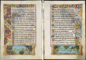 Blad fra en timebok: Apejakt på villsvin (recto) og apefiske (verso) av Unknown artist