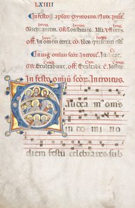 Blad fra en gradvis: Initial (G) med Kristus, jomfruen og apostlene av Unknown artist