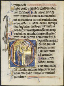Blad fra en Psalter: Initial D: David i bønn foran et alter og Kristus i en sky (2 av 2 utskårne blader) av Unknown artist