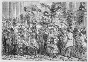 Festene til Bacchus (Bacco) i Athen (Ancient Hellas) - i "" Industriens underverk"" av Louis Figuier, Paris av Unknown artist
