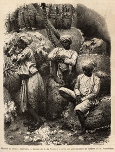 Parsi-arbeiderne i ro, på bomullsmarkedet i Bombay. av Edouard Charton, utgave Hachet av Unknown artist