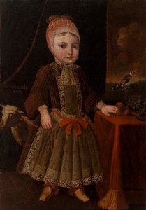 Liten jente i interiøret nær vinduet av Unknown artist