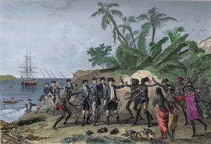 Louis Antoine (Louis-Antoine) av Bougainville, fransk navigatør (1729-1811), henvender seg til øyene til markisene på Tahiti, 6. april av Unknown artist