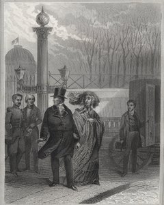 Louis Philippe og hans familie utenfor Tuileries-palasset - Abdikasjon av Louis-Philippe I, 24. februar 1848 og etablering av den andre republikken - revolusjon i februar 1848. Folket stormet Tuileriene 24. februar 1848 etter slektningene av Unknown artist