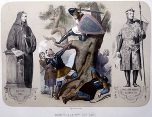 Louis VII kjemper mot sarasenerne under det andre korstoget - litografi, sent på 1800-tallet av Unknown artist