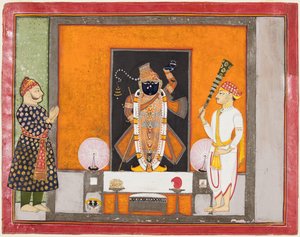 Maharao Ram Singh II av Kota (f. 1828–66) tilber Brij Nathji som brudgommen av Unknown artist