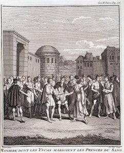 Maine hvis inkaer giftet seg med blodets fyrster - i ""Historisk reise i Sør-Amerika laget på ordre fra kongen av Spania"" av Don Georges Juan & Don Antoine de Ulloa, T.II, red. Jombert, King