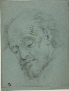 Mannlig hode ser ned av Unknown artist